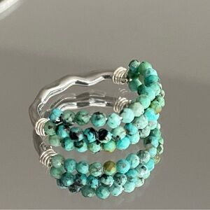 Silver and Natural Turquoise Beaded Ring